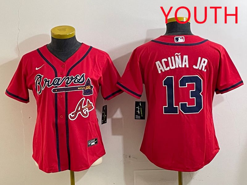 Youth Atlanta Braves #13 Acuna jr Red Game 2025 Nike MLB Jersey style 4->youth mlb jersey->Youth Jersey